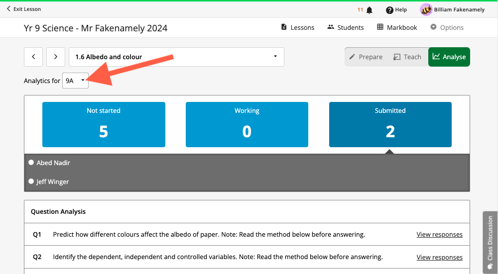 Analyse mode Track student progress on a Lesson Help Centre